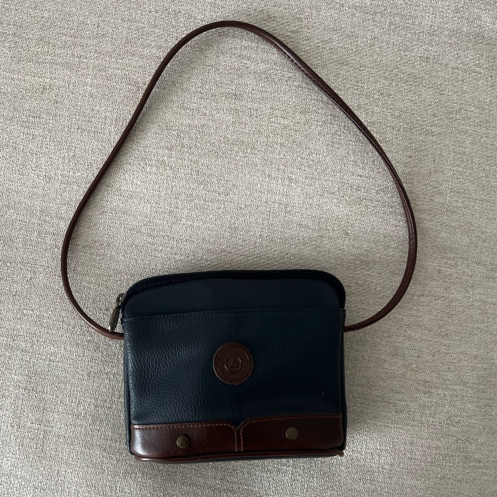 Vintage Liz Claiborne Navy & Brown Small Crossbody Shoulder Bag
